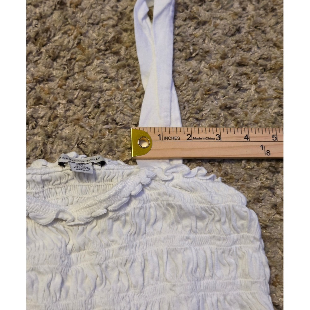 American Eagle‎ Smocked Ruffled Crop Top Women's Size Small White - Picture 5 of 7